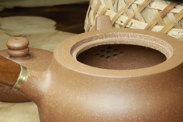 Close view of Zisha Teapot with Handle - Aged Zisha Duanni Clay