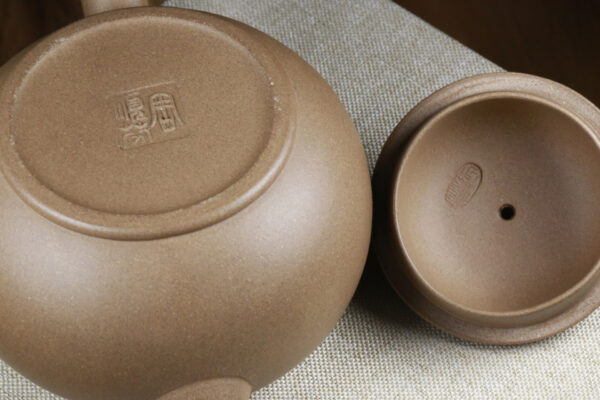 Bottom view of Aged Zisha Teapot & Lid - Duanni Clay with Artisan Design