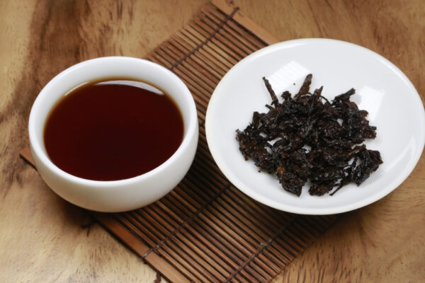 Jin Cha Puerh from the Xiaguan Tea Factory on the Table