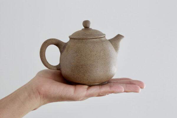 Large Clay Teapot on top of hand