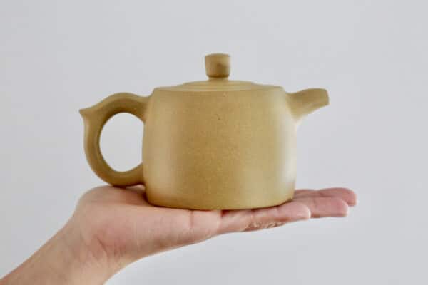 Aged Duanni Clay Teapot for 4-6 People on top of hand