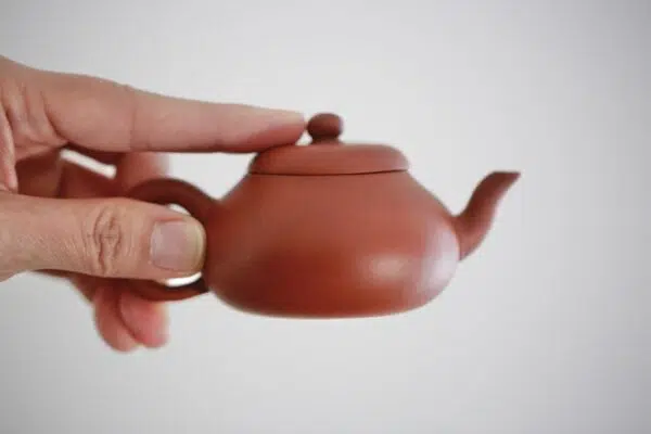 Hand on top of Round Zisha Teapot