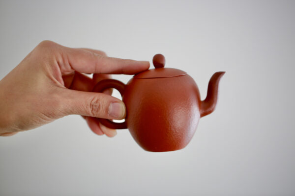 Hand on top of Zisha Teapot - Oval Size for 2-4 People
